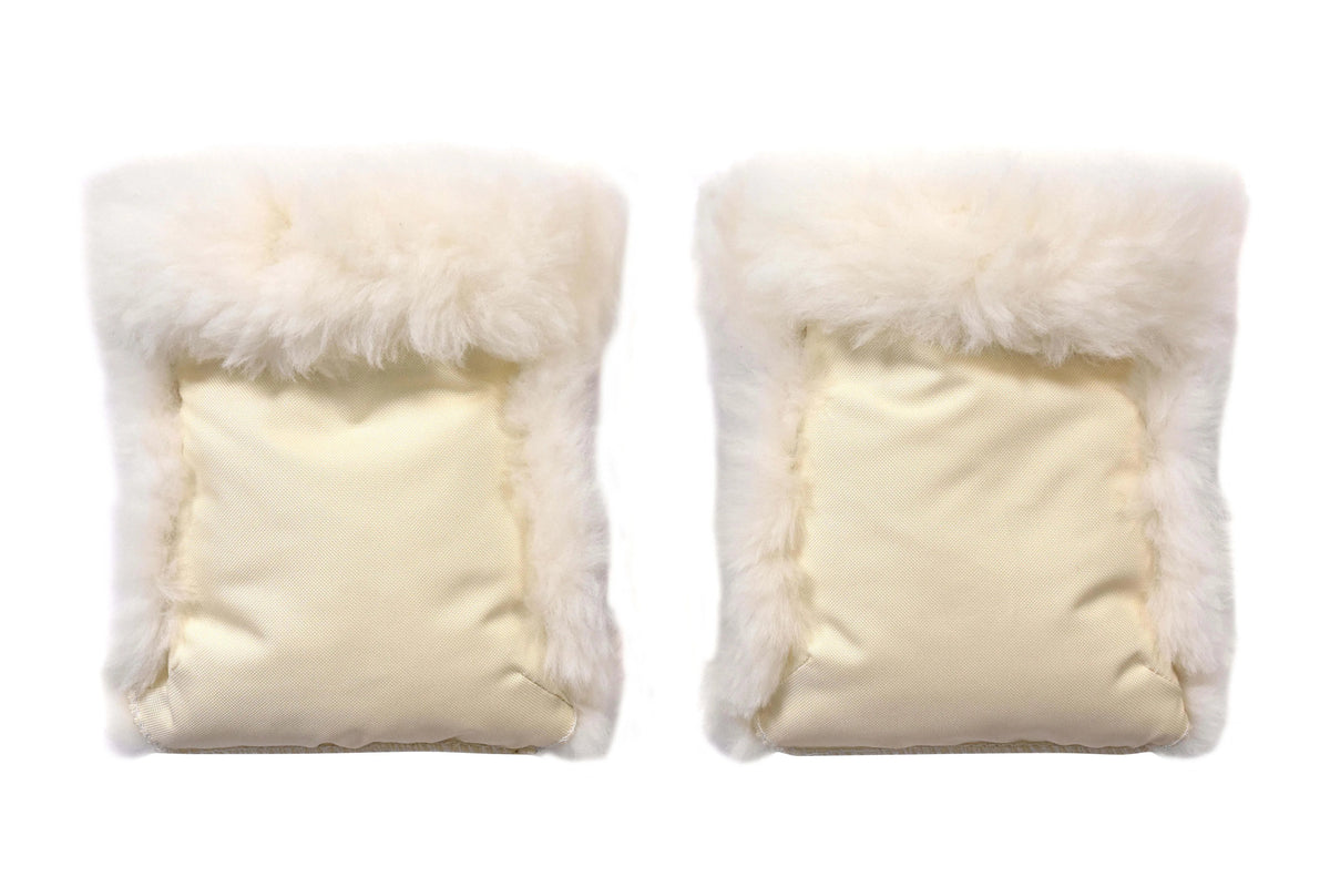 Waterproof Natural Sheepskin Stroller Hand Muffs - White